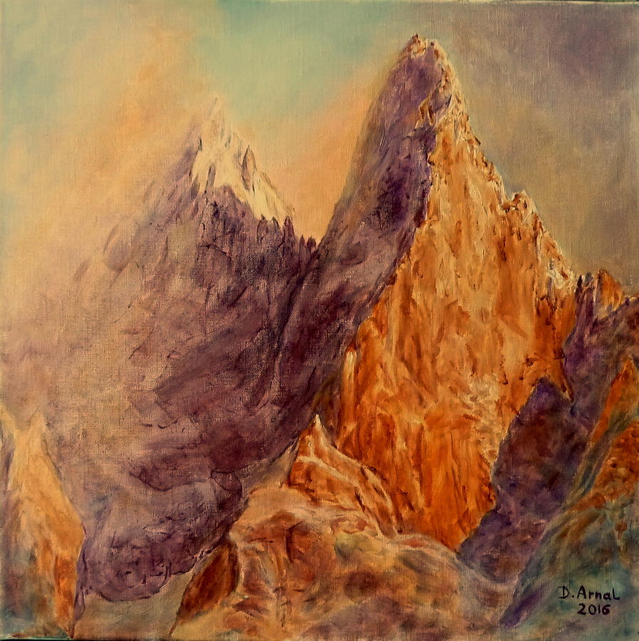 Mountain Painting - Dru, soleil couchant by Danielle Arnal