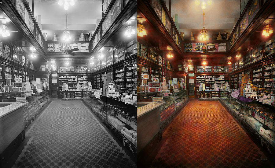 Drugstore - G.W. Armstrong drug store 1913 - Side by Side Photograph by Mike Savad