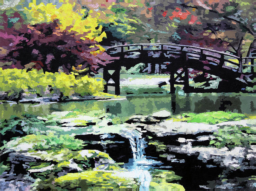 Drum Bridge Missouri Botanical Garden Painting by John Lautermilch
