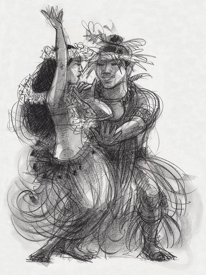 Drum Dance Pas-de-deux Drawing by Judith Kunzle