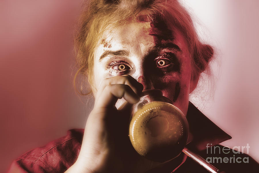 Drunk Ghoul Sculling Beer At Halloween Party Photograph
