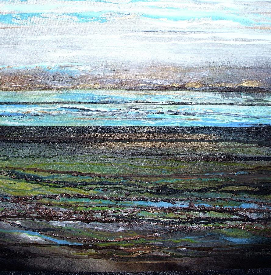 Seascape Mixed Media - Druridge bay low tide Coaldust seaweed and driftwood No1 by Mike   Bell