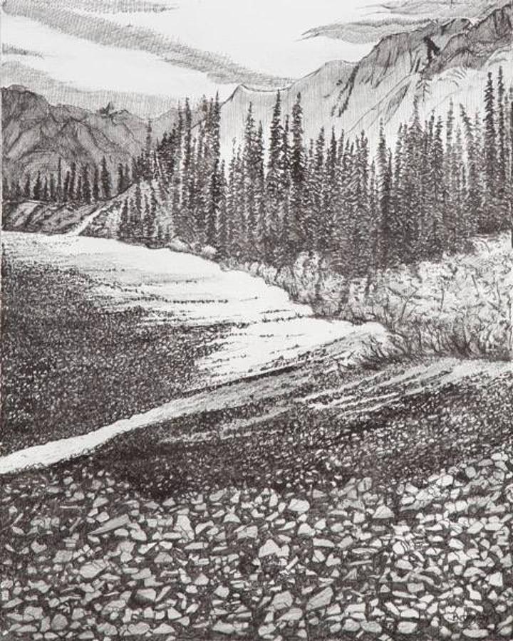 Dry Riverbed Drawing by Betsy Carlson Cross
