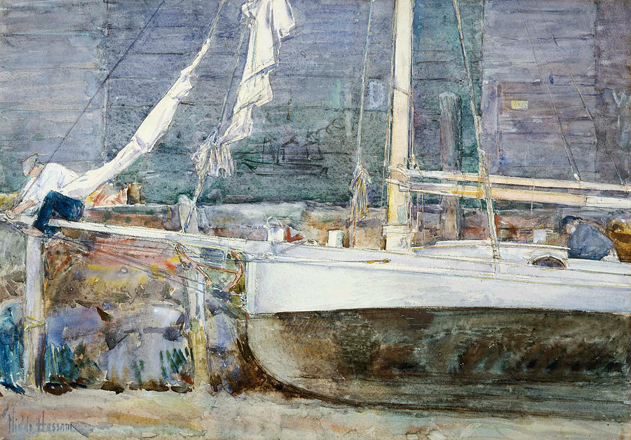 Drydock, Gloucester Painting by Childe Hassam