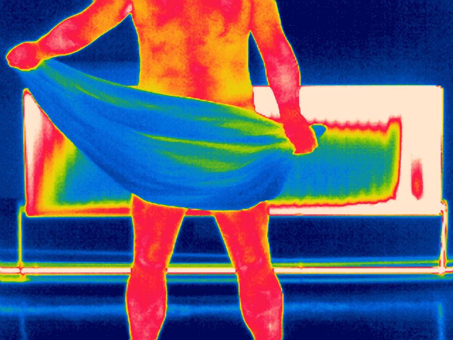 Bathroom Photograph - Drying Off, Thermogram by Tony Mcconnell