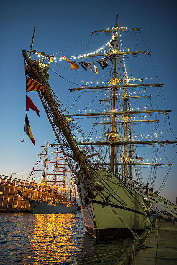 Dual Boston Tall Ships at Night Boston MA Photograph by Toby McGuire