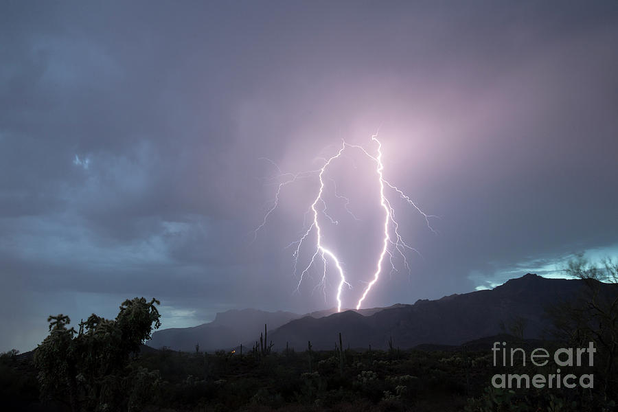 Dual Lightning Strike Superstition Mountains Photograph by Joanne West