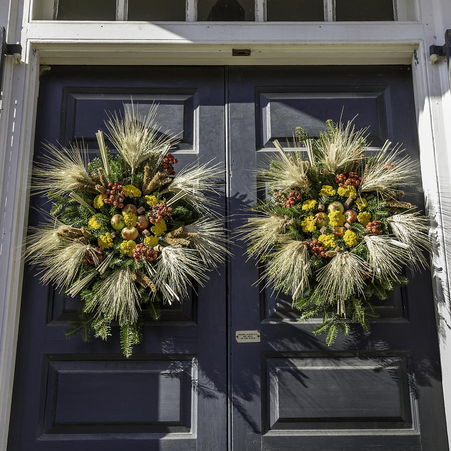 Christmas Photograph - Dual Wheat Wreaths Squared by Teresa Mucha