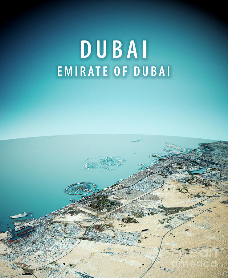 City Digital Art - Dubai 3D Render Satellite View Topographic Map Vertical by Frank Ramspott
