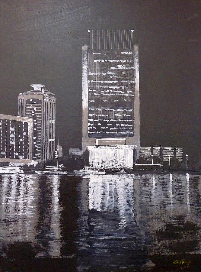 Dubai at Night Painting by Richard Le Page