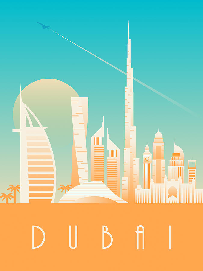 Dubai City Skyline Retro Art Deco Tourism - Day Digital Art by Ivan Krpan