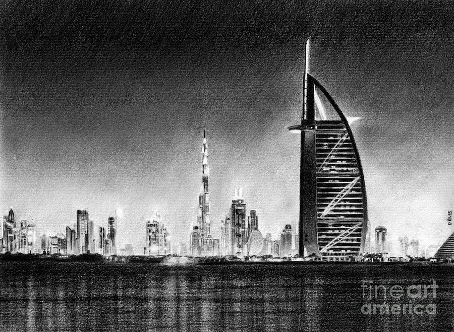 Dubai Cityscape Drawing Drawing by David Rives Pixels