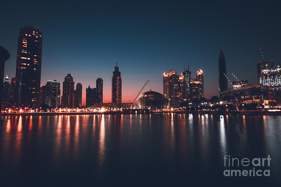 Dubai downtown at night Photograph by Anna Om