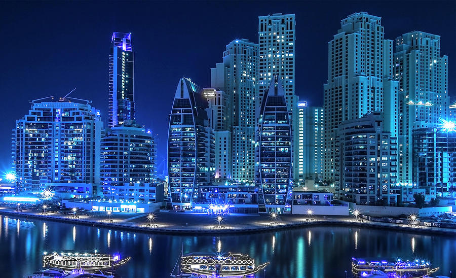Dubai Marina at night Photograph by Ian Watts