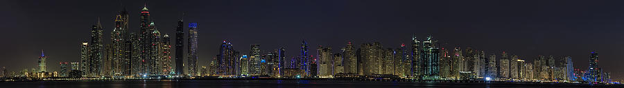 Dubai Marina Skyline at Night Photograph by Josh Bryant