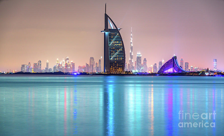 Dubai skyline at dusk - UAE Photograph by Luciano Mortula