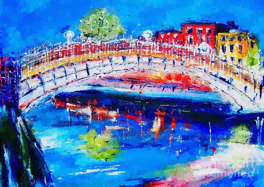 WALL ART dublin halfpenny liffey bridge impressionist  Painting by Mary Cahalan Lee - aka PIXI