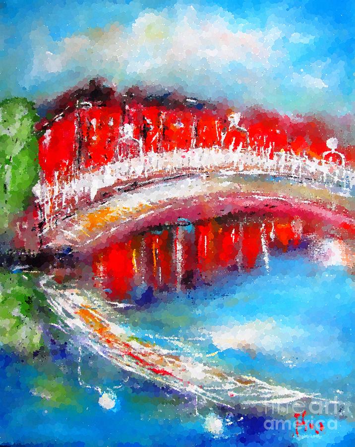 Dublin Bridge Paintings- Semi Abstract Dots Painting by Mary Cahalan Lee - aka PIXI