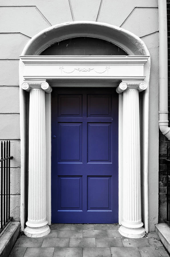 Dublin Doors Ireland Georgian Style Purple with Roman Columns Color Splash Black and White Photograph by Shawn OBrien