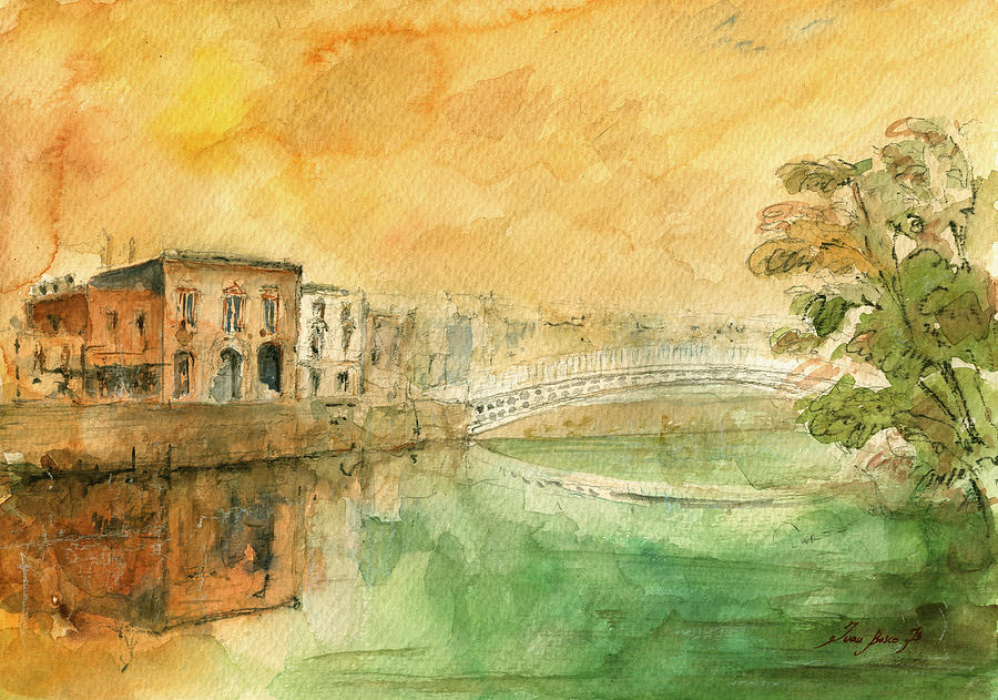 Ha'penny Bridge Painting - Dublin Hapenny bridge painting by Juan  Bosco