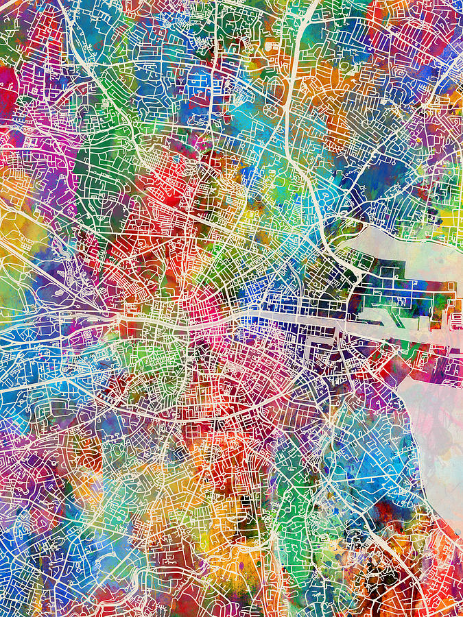 Abstract Digital Art - Dublin Ireland City Map by Michael Tompsett