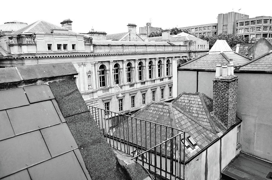 Dublin Rooftops Overlooking National Museum of Ireland Dublin Ireland Black and White Photograph by Shawn OBrien