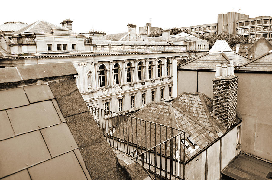 Republic of Ireland Dublin Rooftops Overlooking National Museum of Ireland Sepia Photograph by Shawn OBrien