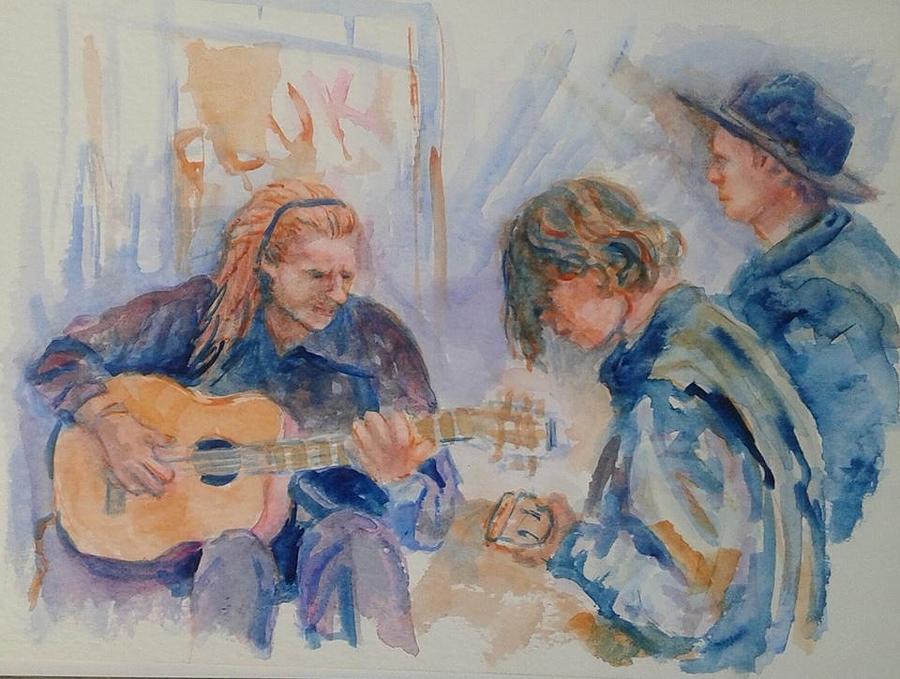 Guitar Still Life Painting - Dublin Street Musicians by Ruth Mabee