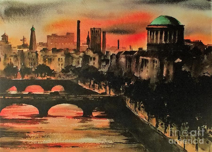 Dublin Sunset Painting by Val Byrne