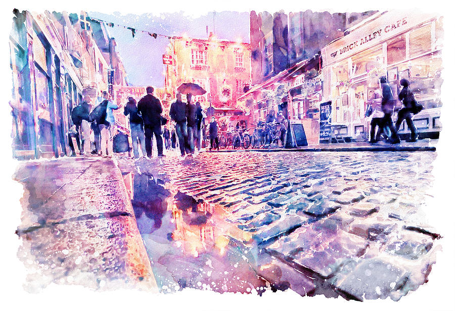 Dublin Watercolor Streetscape Painting by Marian Voicu