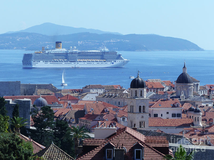 Dubrovnik - Old City and Cruise Ship Photograph by Phil Banks