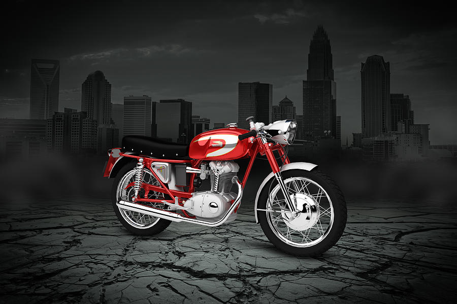 Skyline Digital Art - Ducati 250 Mach 1 1964 City by Aged Pixel