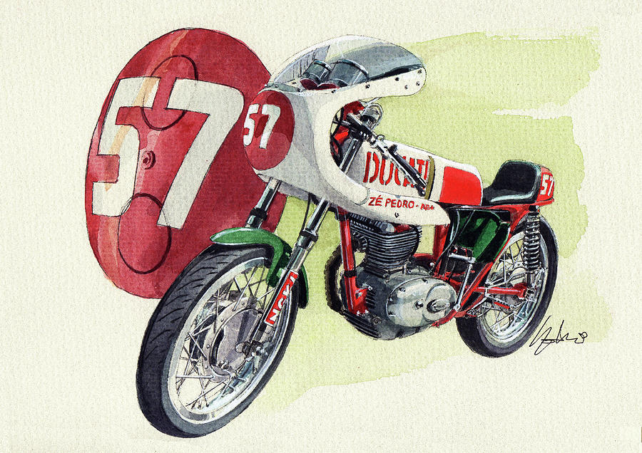 Ducati Classic Racer Painting by Yoshiharu Miyakawa