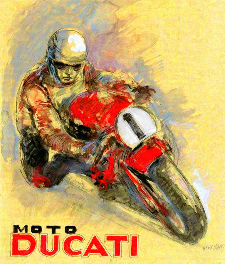 Sports Painting - Ducati Vintage Motorcycle Ad by Big 88 Artworks