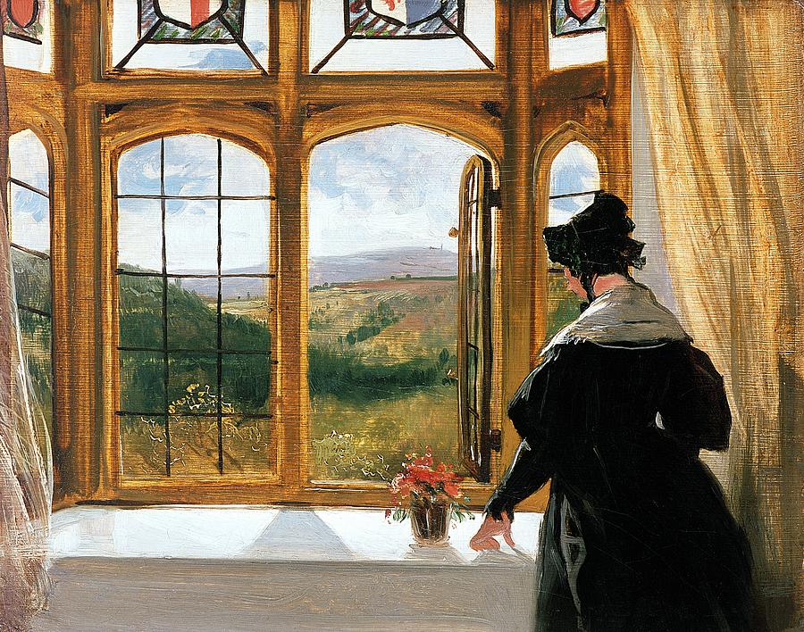 Landscape Painting - Duchess of Abercorn looking out of a window by Edwin Landseer