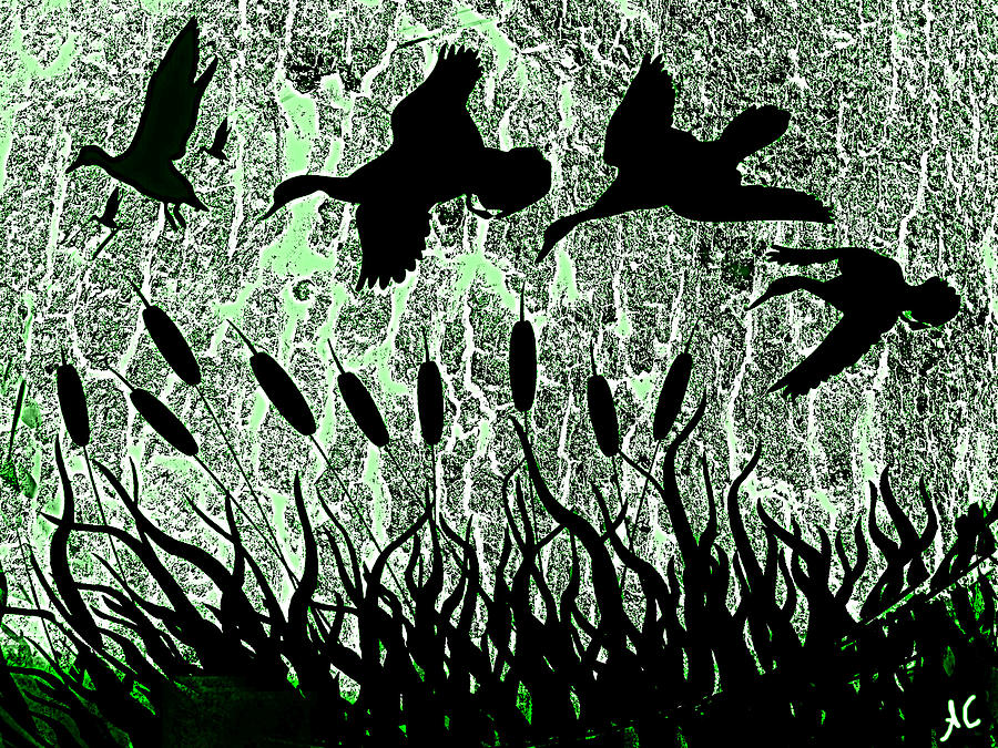 Duck Art in Green Digital Art by April Cook