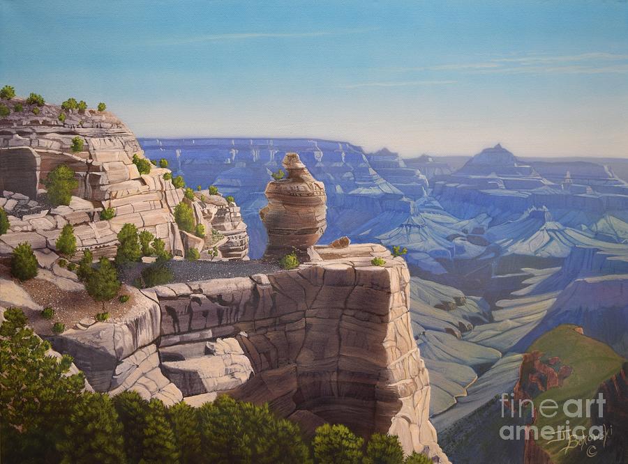 Duck on a Rock Grand Canyon Painting by Jerry Bokowski