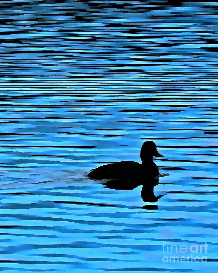 Duck on Blue Waters Digital Art by Patricia Strand
