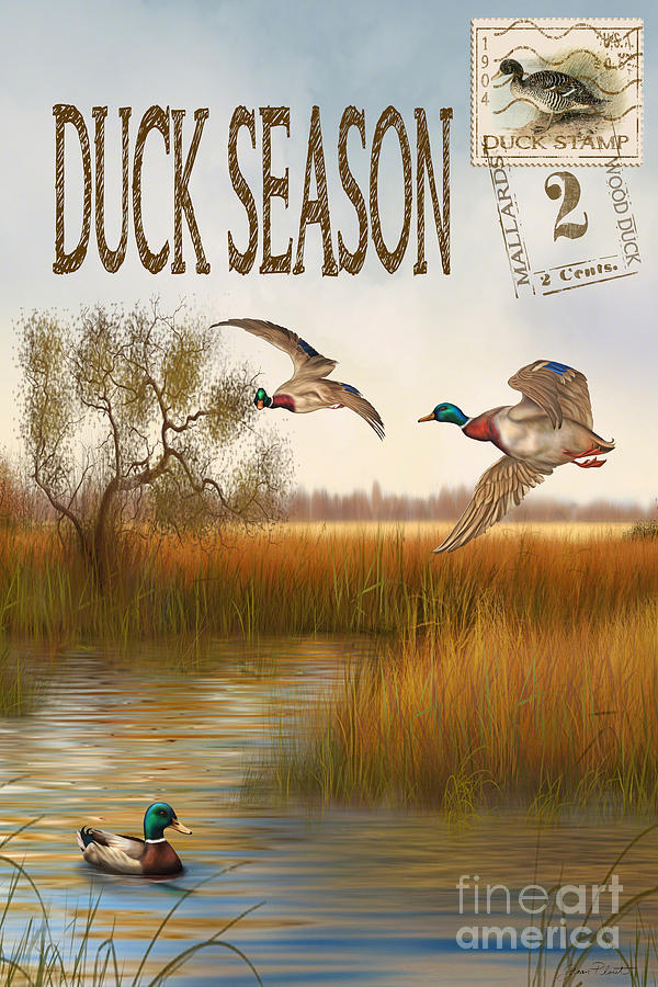 Typography Painting - Duck Season-JP2782 by Jean Plout