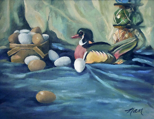 Duck with Eggs Greeting Card Painting by Nancy Griswold