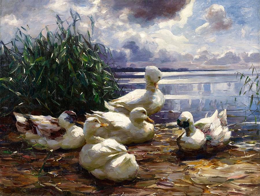 Ducks at the Shore Painting by Alexander Koester