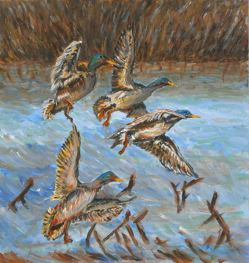Ducks Flying Painting by Brendan Quirk Fine Art America