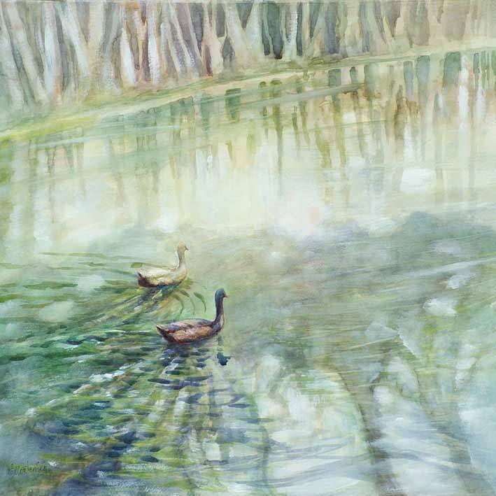 Wildlife Painting - Ducks In The Shade    by Ekaterina Mortensen