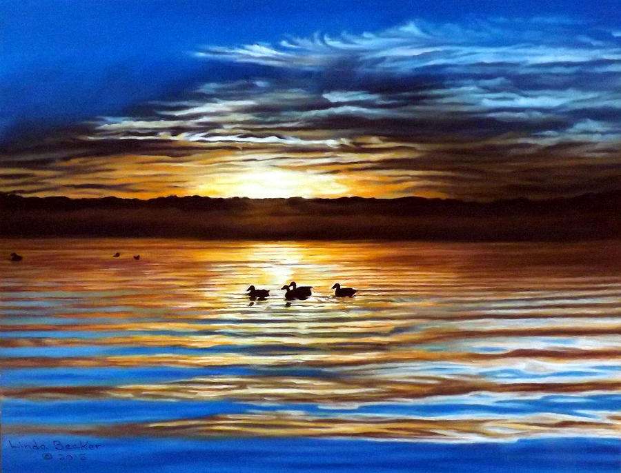 Ducks on Clear Lake Painting by Linda Becker