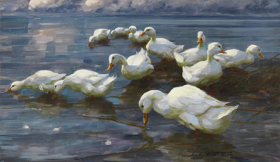Ducks On The Lakeside Painting