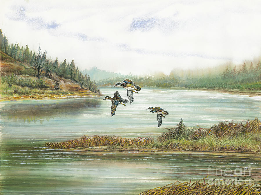 Ducks Over Lake Painting by Samuel Showman - Fine Art America