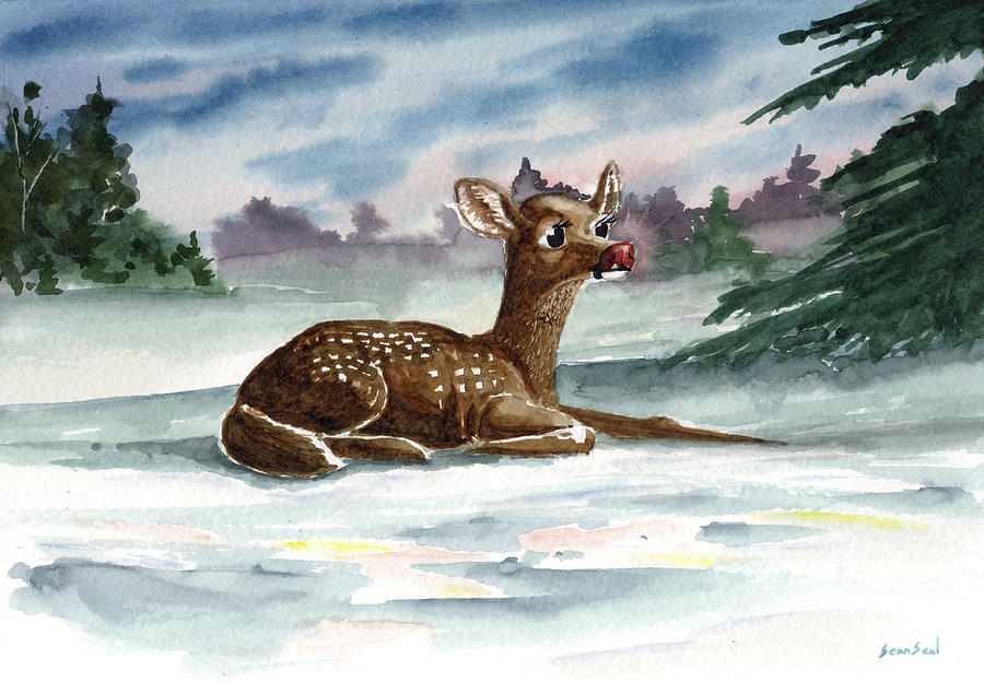 Dudolf The Red Nosed Reindeer Painting by Sean Seal
