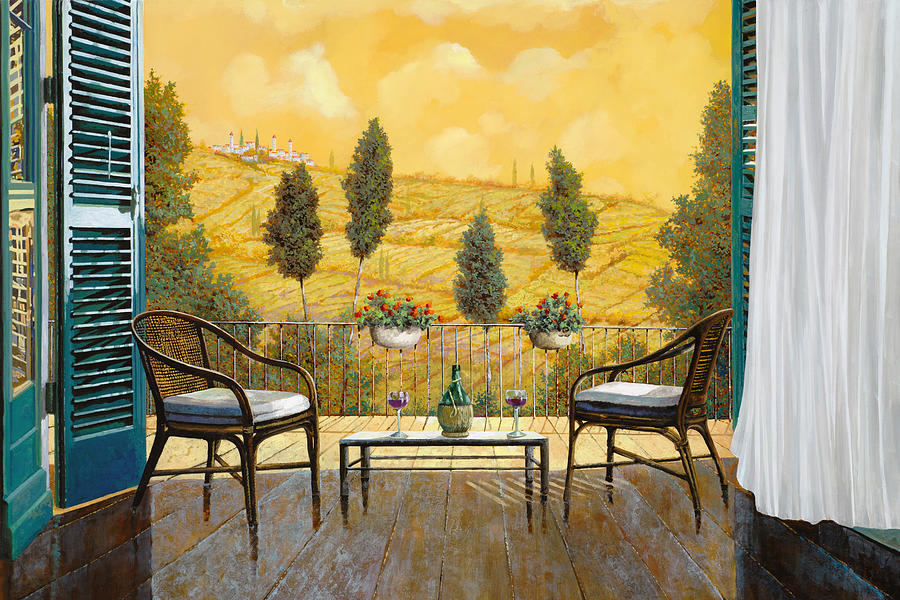 Terrace Painting - due bicchieri di Chianti by Guido Borelli