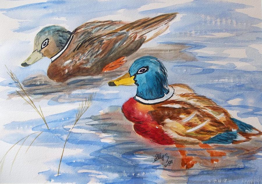 Bird Painting - Mallard Duet by Ellen Levinson