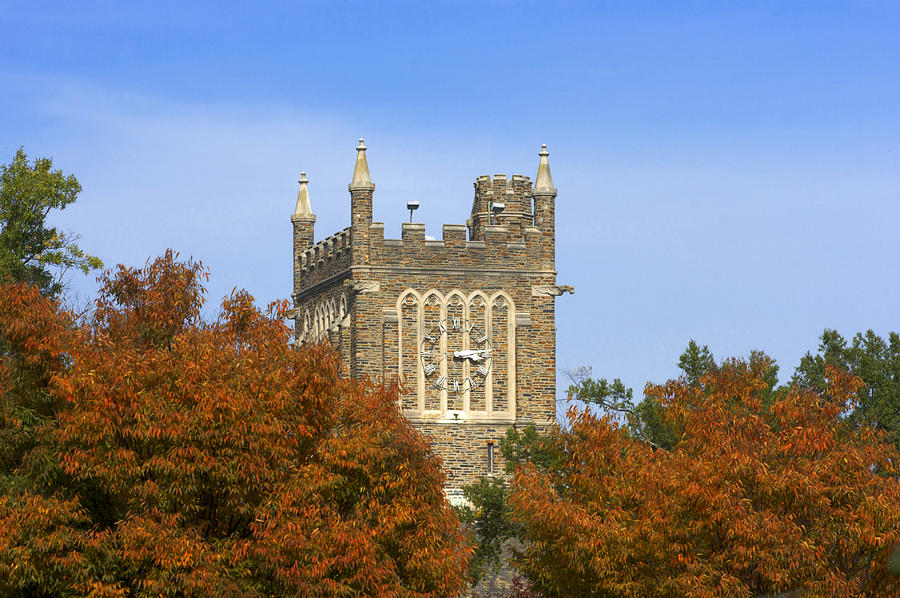 Duke University Photograph - Duke University Autumn Clock Tower by Orange Cat Art